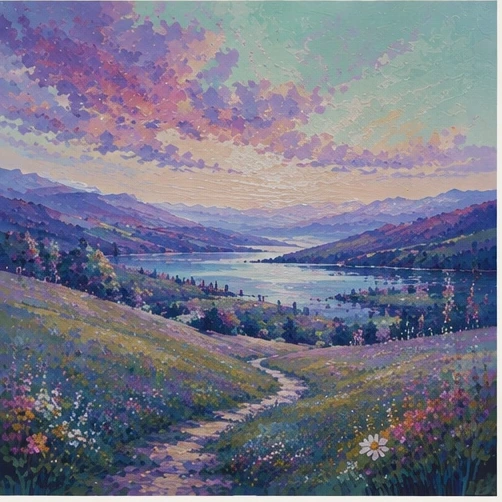 A person walking along a mountain path toward a quiet sunrise