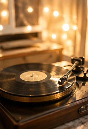 Record player in warm light