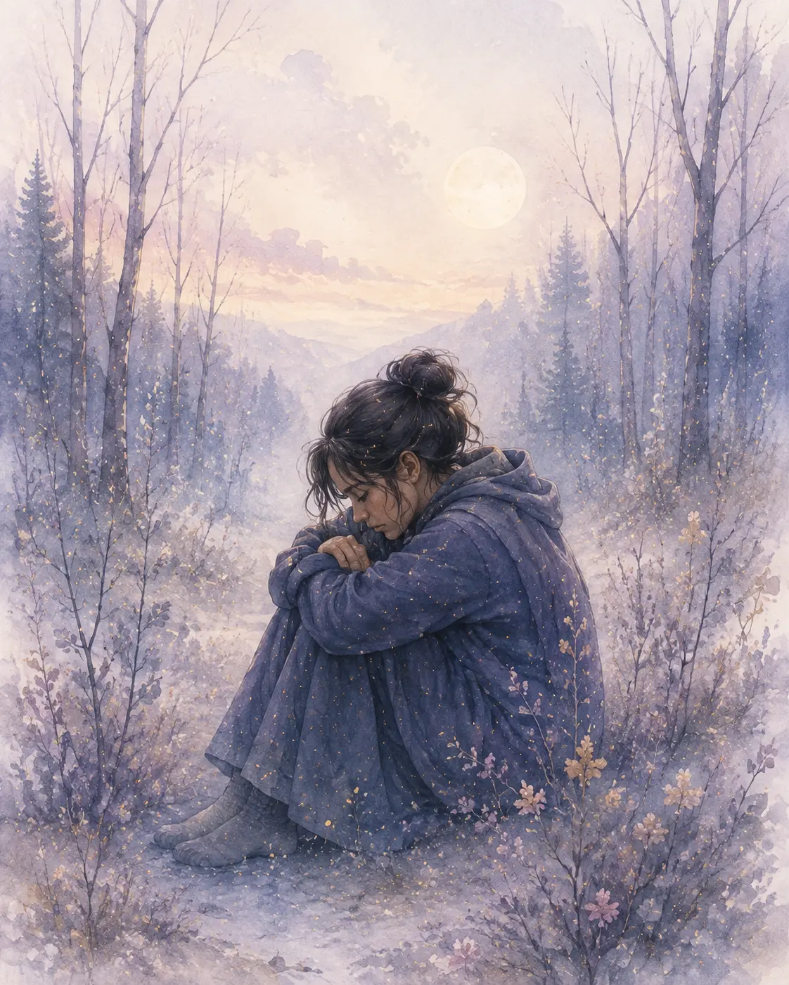 Painterly illustration representing a nervous system becoming quiet and disconnected