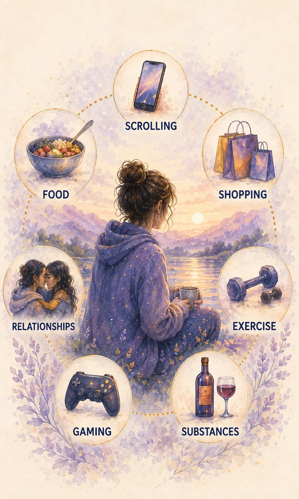 Painterly visual representing different ways people may reach for relief