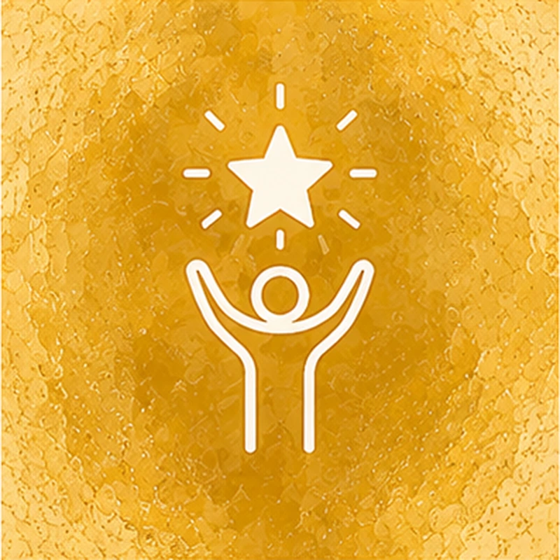 White star and person symbol on painterly golden artwork